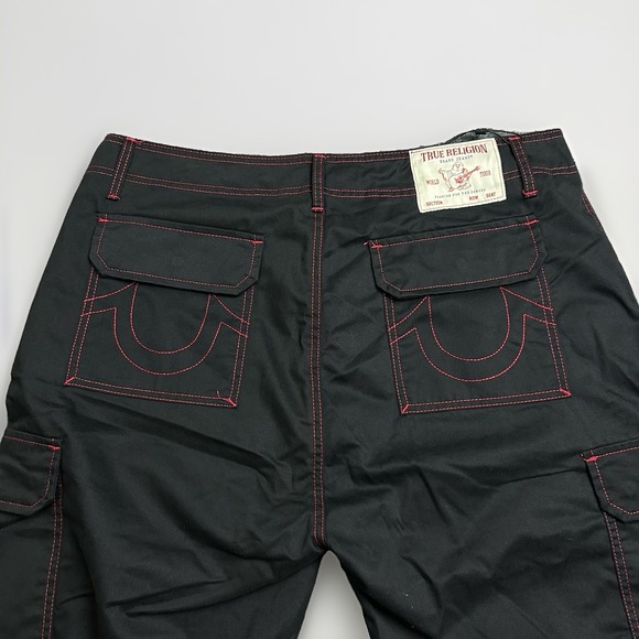 True Religion Other - True Religion Mens Baggy Cargo Pants 108335 Black Red Stitching Size 36